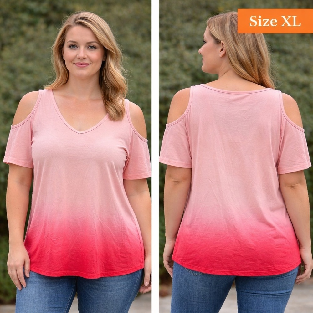 Plus-Size Pink Ombre Cold-Shoulder V-Neck Top XL